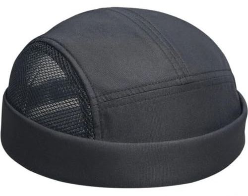 Mesh mössa hatt retro kantlös keps rullad manschett dockare keps sjöman hatt kupol skalle keps sommar skalle hatt justerbar arbetare keps svart, Svart, 20.47-23.62inch/52-60cm
