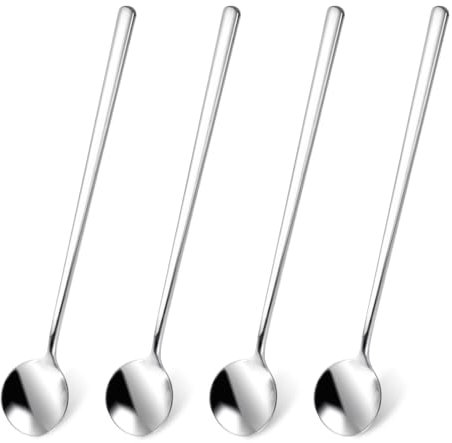 GEEHUA 4 cucchiaini da tè con manico lungo da 17 cm, in acciaio inox, cucchiaini da caffè per cocktail e gelato, frappè