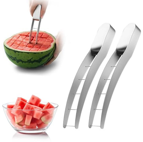 2 Stück Melonenschneider, Wassermelonen Schneider, Obstschneider Melone, Edelstahl Wassermelonenschneider, Melonenausstecher, Melonenmesser für Wassermelone, Obstsalat, Cantaloupe,Papaya,Drachenfrucht