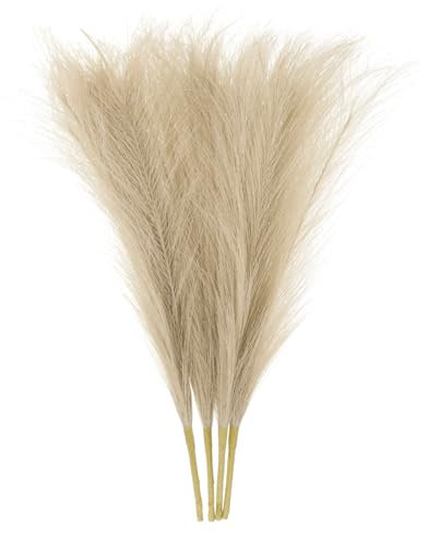 QUARKZMAN 4pz Erba di Pampa Finta 43cm 6 Steli Finto Erba Pampa Decorativo per Riempitivo Vaso Pavimento, Decorazione Matrimonio, Decorazione Casa, Caffè Scuro