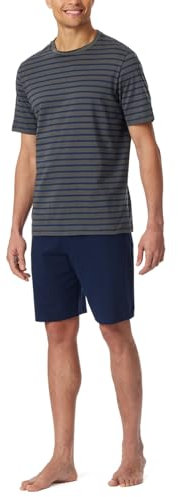 Schiesser Herren Schlafanzug kurz Rundhals - Nightwear Set, anthrazit_182198, 54