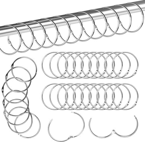 40 Stück gardinenringe zum öffnen,50mm Gardinenringe Vorhangringe,Metall Vorhangringe,Rundringe Vorhang Clips,Gardinenhaken,Gardinenringe zum öffnen für Fenster Tür Duschvorhänge（Silber）