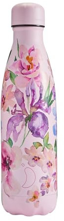 Chilly's Original Water Bottle - Vacuum Insulated Stainless Steel Water Bottle, Reusable Thermal Flask For Hot & Cold Drinks - Leak Proof, No Sweat - Sorbet Petals, 500ml