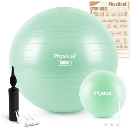 PhysKcal 55cm Light Turquoise Dicker Gymnastikball und 23 cm Pilatesball Set, Anti Burst Gymnastikball, Anti-Rutsch-Sitzball, Balanceball, Yogaball für Zuhause, Fitnessstudio und Büro