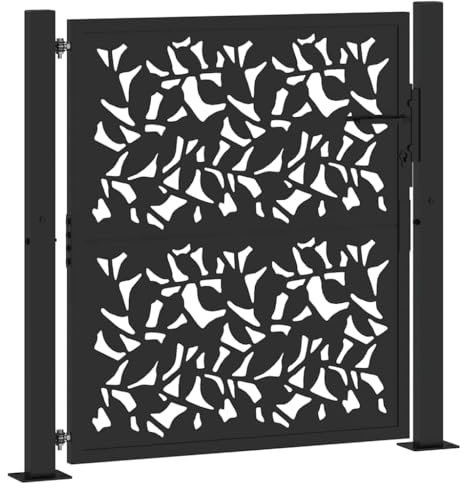 vidaXL Garden Gate Black 105x105 cm Steel Leaf Design - Durable, Lockable, Decorative Metal Entrance for Patio & Garden