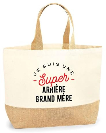 Otshirt Sac Jute Super Arrière Grand Mère | Cabas de Plage Courses Coton et Toile de Jute | Idée Cadeau Petite Amie Copine Maman Noël Anniversaire Fête des Mères