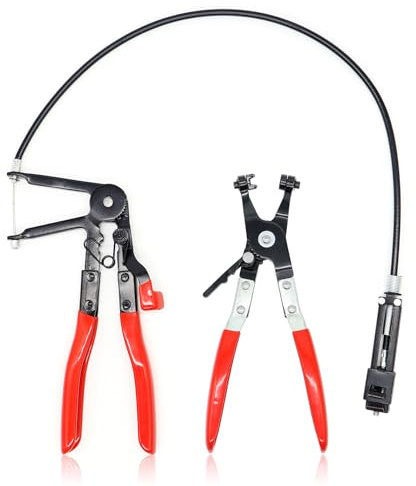 Forbabe Alicates de abrazadera de manguera, función de bloqueo de trinquete, pinza de manguera con cuello recto, pinzas de abrazadera de resorte con bobina de alambre para reparaciones de automóviles