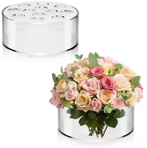 2 vases Ronds à Fleurs en Acrylique, 5,5 in, perforé, idéal pour Les Arrangements Floraux, Arrangement Floral en boîte Courte pour Table, Cocktail et Mariage, Vase Bas en Vrac