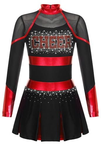Riismen Disfraz De Animadora Para Niñas Para Carnaval Disfraz De Halloween Uniforme Animadora Vestido Baile Baile Manga Larga Negro y rojo 11-12 años