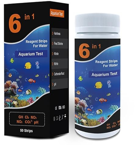 Lot de 50 bandelettes de test de qualité de l'eau douce pour aquarium - Kit de test rapide et facile pour détecter la dureté totale, la dureté, le pH carbonaté, le chlore pour poissons, aquariums