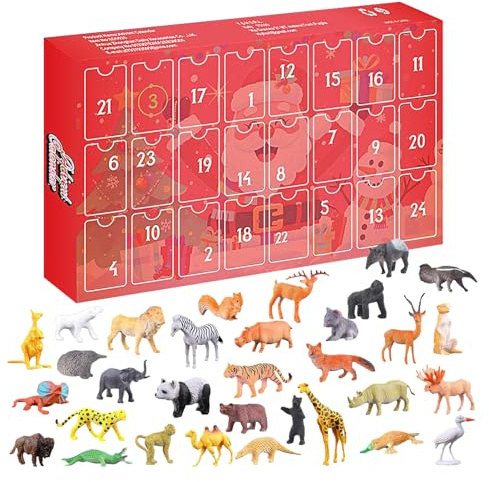 Adventskalender, 24 dagar jul djur - 32 djurfigurer, pedagogisk leksak för lärande och högtidsdekoration