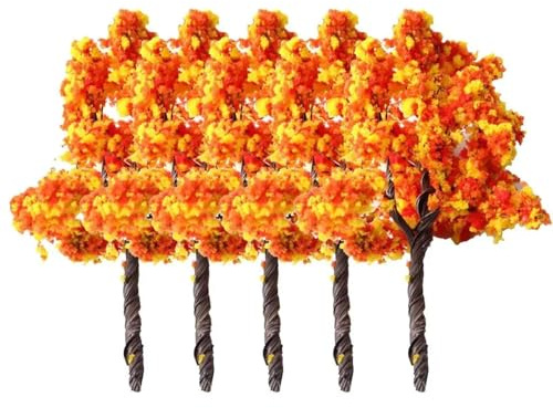 Piante in miniatura, 5 pezzi, modello di alberi in miniatura con fiori rossi, accessori da tavolo, 7 cm