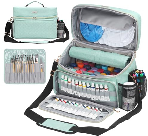 Borsa organizer per forniture artistiche con porta pennelli staccabile e divisorio, custodia da trasporto per casa/viaggio/all'aperto, adatta per segni, colori acrilici, tavolozze, secchi pieghevoli