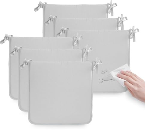 Pack 6 Cojín para silla 40x40x2 cm｜Repelente al agua y fácil de limpiar｜Con cintas de sujeción｜Funda con cremallera desmontable｜Uso interior y exterior｜Ideal para comedor, terraza, jardín u oficina