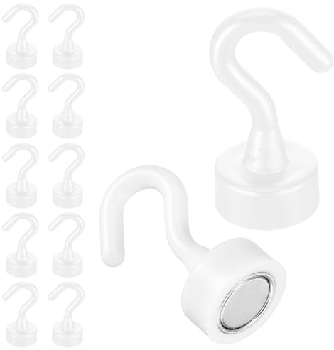 Wanmu Magnetkrok magnetkrok, 10 stycken extra starka magnetiska krokar krokmagneter, stansfria magnetkrokar för camping, skåp, verkstadsinredning, klädkrokar (vit)