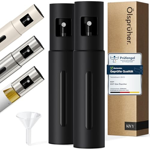 KIVY oljespruta 2 x 100 ml – oljesprayflaska med exakt sprayhuvud | Oljespray oljespray – oljesprayflaska oljesprejflaska – sprayolja oljespray – olivolja spray oljeflaska – svart