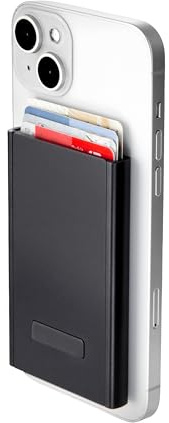 TROIKA Porta carte MagSafe Sherlock per fino a 6 carte con protezione RFID (protezione da lettura) e forte magnete sul retro per il fissaggio al cellulare, in alluminio, colore nero