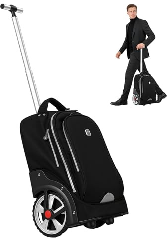 Travel Backpack with Wheels, 19 in Teens Waterproof Rolling Laptop Bag, Wheeled Rucksack Cabin Carry-on Trolley Suitcase Business College School Bag for 14 Inch Laptop Black