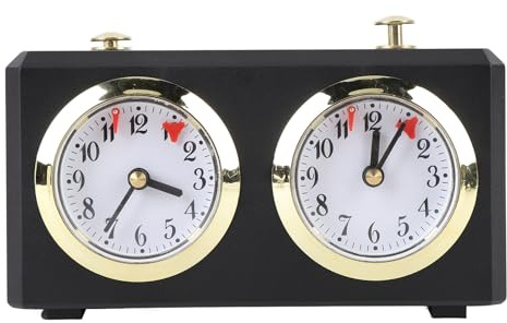 Orologio da scacchi meccanico, timer analogico a carica manuale con grandi quadranti per scacchi internazionali, scacchi cinesi e Go, orologio da gioco d’epoca per tornei e uso (Nera)
