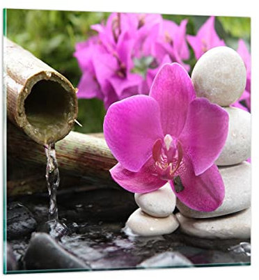 Vidrios decorativos 40x40cm Cuadro Sobre Vidrio Moderno Orquídea bambú decoración spa Dormitorio Cocina Cuadros Pared Impresiones Decoracion Salon Impresión en Cristal Wall Art Prints GAC40x40-2666