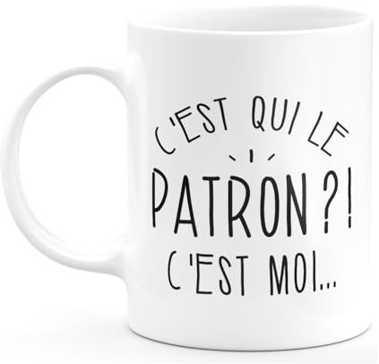 quotedazur Café-Croissant - Mug Personnalisé Humour C'Est Qui Le Patron - Cadeau Noël Original Drôle Chef Tasse Homme - Blanc/Céramique