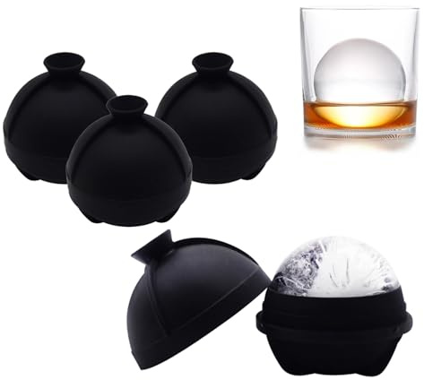 Helpcook Ice Ball Molds Set of 4,Whiskey Ice Ball Maker Mold,Silicone Sphere Ice Molds with Built-in Funnel,Large Round Ice Cube Molds Make 2.5 Inch Sphere Ice for Whiskey & Cocktails
