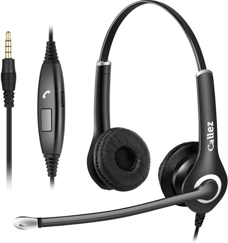 Computer Headset with Microphone for Mobile Phone Laptop PC Tablet, 3.5mm Cell Phone Headphone for iPhone Samsung Skype Webinar Business Office Call Center, Clearer Voice, Ultra Comfort