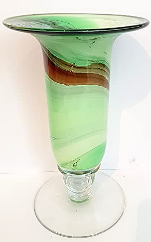 Grön vas munblåst målat glas bordsvas tulpanvas blomvas modern höjd ca 25 cm