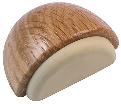 Amig - Fermaporta o fermavolo adesivo semicircolare decorativo in legno con finitura rovere e gomma in colore beige, Protegge da urti su pareti e mobili - Diametro Ø45 x 25 mm, Quercia