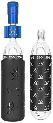 Peaty's Holeshot CO2 Inflator - Reifenfüller Fahrrad mit 2 x 25g CO2 Kartusche, Aufblaskopf und Frostschutzhülle, CO2 Fahrradpumpe Alternative zur Luftpumpe, Geeignet für Presta-Ventile, MTB, Marine