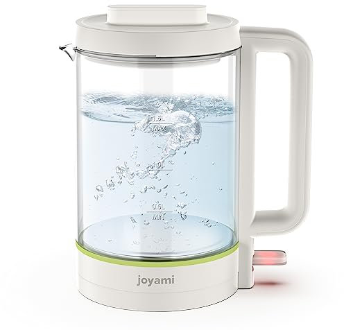 joyami Hervidor Eléctrico Transparente, 1,5 L Carcasa de Vidrio de Acero Inoxidable Protección Multicapa