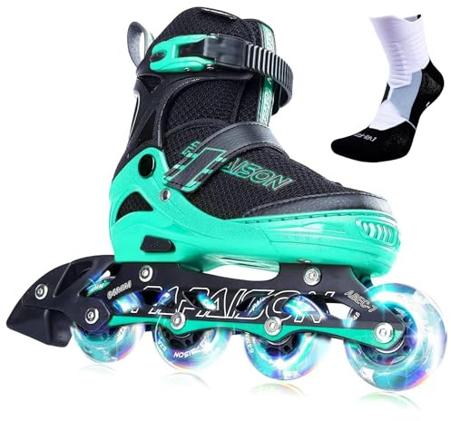 PAPAISON Adjustable Inline Skates for Kids and Adults with Full Light Up Wheels, Outdoor Roller Skates for Girls and Boys, Men and Women