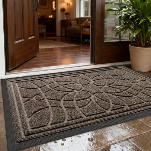 DEXI Felpudo Entrada Casa 90 x 150 cm, Felpudos Exterior Antideslizante y Lavable, Impermeable Alfombra Atrapar Suciedad para Puerta Principal, Balcón, Jardín, Marrón