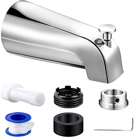 Dreyoo Tub Spout (Universal Fits 1/2 Copper Pipe, 1/2 IPS and 3/4 IPS), Bathroom Bathtub Faucet with Adapters and Hex Wrench (Chrome,Simple)