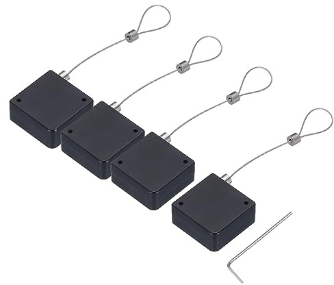sourcing map Retractable Cable Lock with Double-Sided Adhesive Slow Remote Control Security Lock for TV, DVD,Showroom,Remote,600g 4Set Black