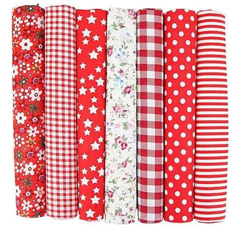 SYSUII - Set di 7 pacchetti di tessuti in cotone, 50 x 50 cm, tessuti per patchwork fai da te, set di tessuti per cucito, tessuti in cotone per fai da te, tessuti a metro, scampoli di tessuto, set di
