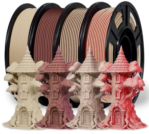 Reprapper Wood 3D Printer Filament Bundle, Wood PLA Filament, 1.75 mm, 250 g x 4 Packs (Natural/Mahogany/Walnut/Dark Mahogany)