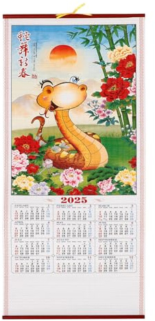 SEWACC 2025 Calendriers Muraux Chinois Calendriers Lunaires De L'année Du Serpent Calendrier Chinois À Défilement Suspendu Serpent Du 2025 Calendrier Annuel Fengshui En Rotin