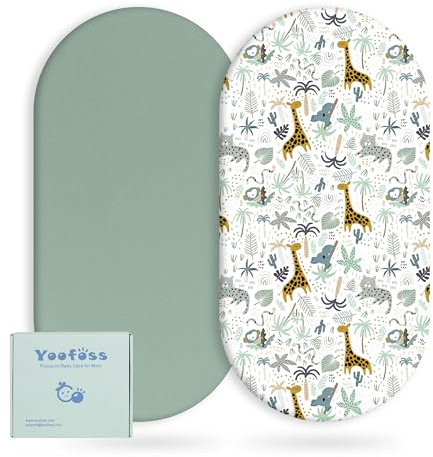 Yoofoss Moseskorgkuddar 41 x 84 cm, Anpassad barnvagns- och spjälsängsduk Mjuk & Andningsbar för Nyfödda Bebis Pojke och Flicka, Spjälsängsmatta Skydd Snuzpod Sängkant 2-pack
