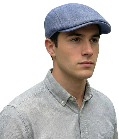 Lafefe Mens Flat Caps, Beret Irish Forward Cap, Casual Trend Linen Duckbill Hat (Blue)
