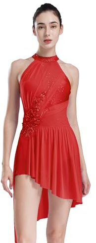 Alvivi Abito da Pattinaggio Artistico per Donna Vestito da Ballo Lirico Senza Mancia Balletto Ballerina Body Leotard da Ginnastica Dancewear Spettacolo Teatrale Rosso M