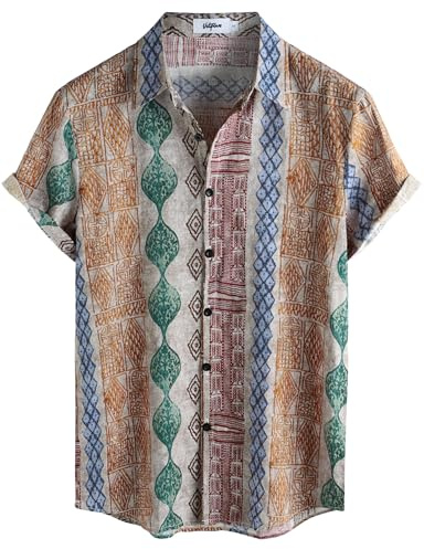 VATPAVE Mens Hawaiian Shirt Short Sleeve Button Down Shirts XL Red Orange