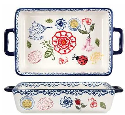 SSWH Cacerola de cerámica pequeña con asas, fuente de cerámica para hornear canelones y pastas horneadas, cazuela para horno, fuente rectangular para hornear, apta para lavavaji(Size:780ML,Color:Azul)