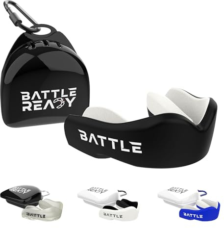 Battle Ready Mouthguard with Case, Adult and Kids, Gum Shield for Rugby, Hockey, MMA, Boxing, Lacrosse, Martial Arts, Football, Black, Junior Mouth Guard