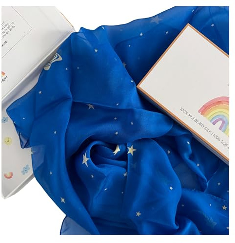 milijou - Playsilk 100 % Kvadratisk Mulberry Silke - Stjärnhimmel - Mjuk och Naturlig Sidenhalsduk, Roliga Tillbehör För Fantasiösa Och Kreativa Leksaker, Jongleringshalsdukar, Montessori, 90 x 90 cm