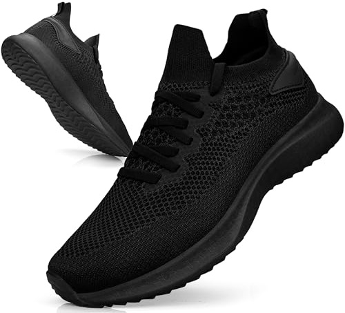 Giniros Scarpe Uomo Sneakers Traspiranti Mesh Ginnastica Corsa Camminata Casual Sportive Palestra Trekking Tennis Trail Basket Comode Outdoor Fitness Jogging Nero Puro 42EU