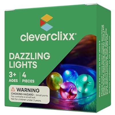 Cleverclixx Lichteffekt-Kugel-Set 4 Stück, Leuchtkugel für Kugelbahn Magnetspielzeug, Licht mit Bewegungssensor, langlebige Materialien, robuste Bauweise rot grün blau gelb, für Kinder ab 3 Jahren