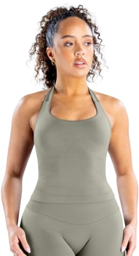TRYTO Impact Halter Top Sports Yoga Tanks Women Workout Fitness Gym Outdoor Running Tank Tops Light Sage, Large