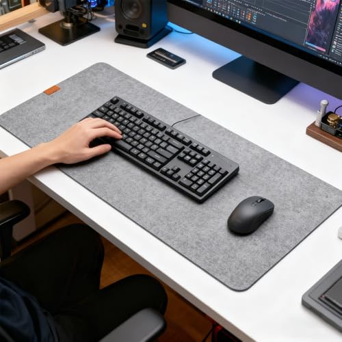 Sous-Main en Feutre Antidérapant,80x40cm Tapis de Souris en Feutre,Antidérapant Feutres Desk Pad pour Bureau et Bureau à Domicile,Facile à Nettoyer et Mouvement Fluide de la Souris(Gris Clair)