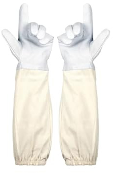 Suministros De Apicultura, 2 Pares De Guantes Apicultura - Piel Cabra Gruesa, Protectores For Apicultores, Que Garantizan La Seguridad Las Manos Los ,Para Apicultores(White,XXL)